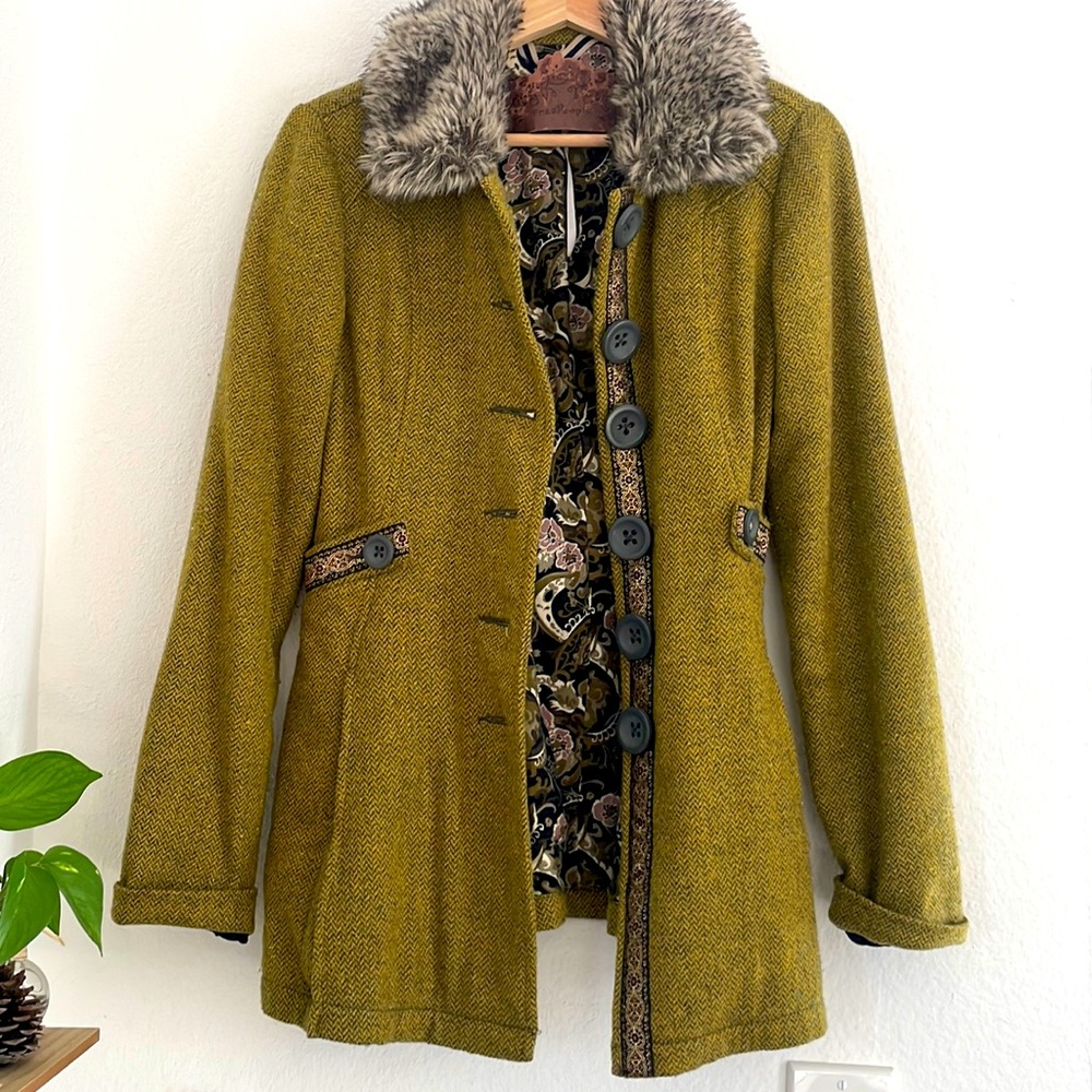 Chartreuse green wool pea coat jacket by Free People